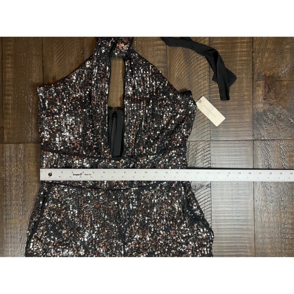 NWT Anthropologie Maeve Sequin Halter Jumpsuit, Carbon Sparkles, Size 14 - Picture 11 of 16
